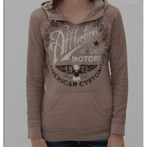 New Affliction American Customs Live Fast Distressed Hoodie Sweatshirt Small D30